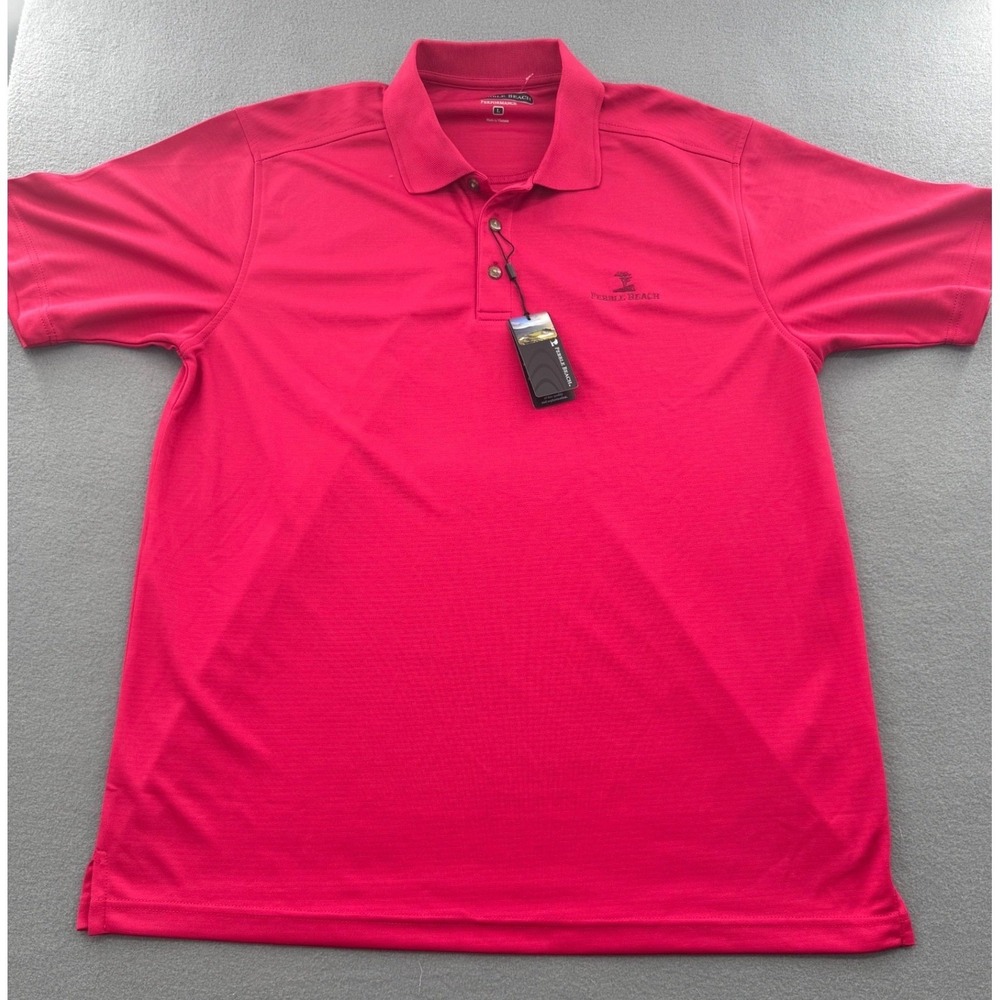 Pebble Beach Performance Polo Mens Large Red Moisture Wicking Golf Activewear